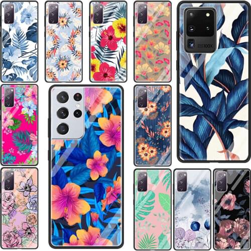 Vintage Banana Leaf Flower Tempered Glass Phone Case For Samsung Galaxy S21 Ultra S20 FE S10 Plus S9 S8 S10e Lite Shell Fundas