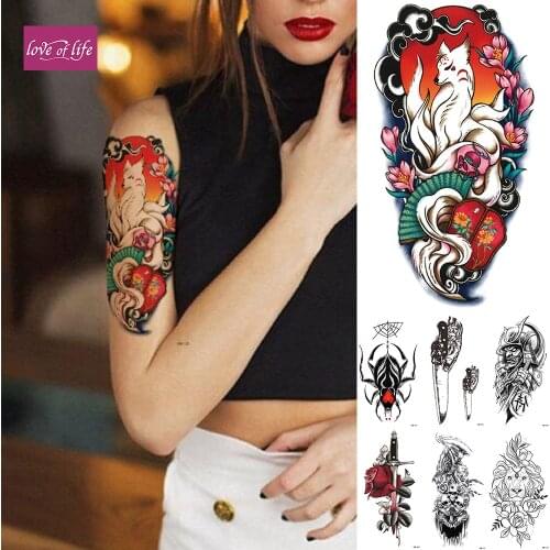 Waterproof Temporary Tattoo Sticker Old School Fox Flash Rose Tattoos Body Art Arm Fake Tatoo Women Men