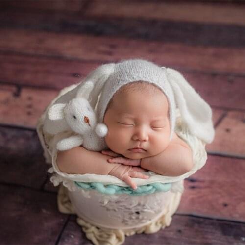 Knitted Bunny Baby Photography Props Crochet Baby Bunny Hat Stuffed Toy Crochet Animal Rabbit Toy Vintage Baby Boy Animal Hat