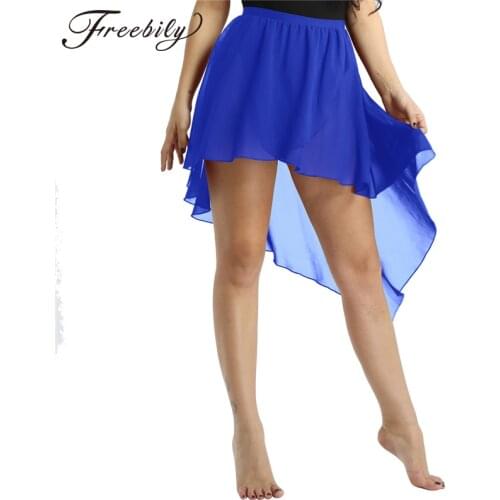 Women Ladies Side-Dip Asymmetrical Chiffon High Waist Skirt Ballet Dance Adult Performance Costume Dance Skirt