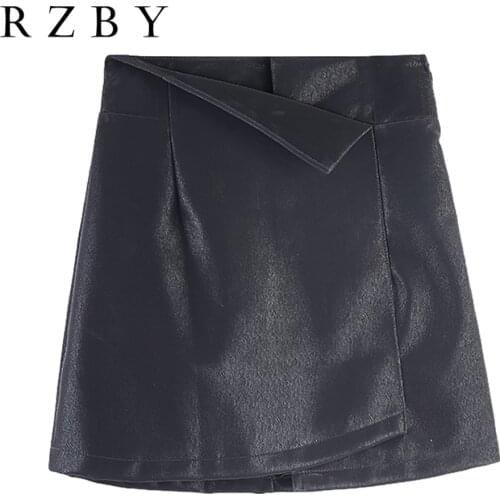 Hot Sale new Sexy High Waist PU Leather Women Skirt Irregular Package Hip skirt mid-length skirt A-line small Falda RZBY201