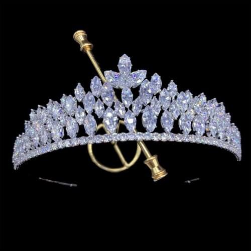 Classic CZ Crowns and Tiaras For Women Zirconia Luxury Diadem Royal Wedding Hair Jewelry RE4195