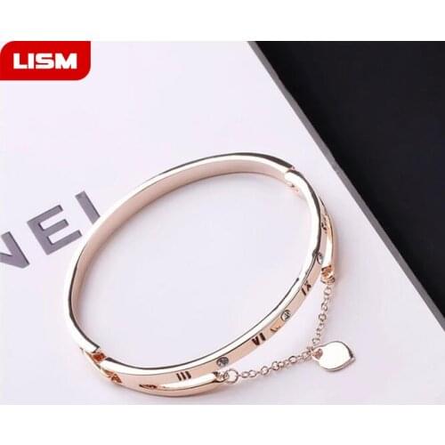 Hot Luxury Rose Gold Stainless Steel Bracelets Bangles Female Heart Forever Love Charm Bracelet Women Famous Jewelry