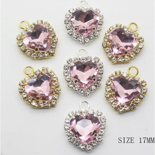 ZMASEY Heart Metal Buttons 10Pcs/Lot 17mm Shiny Pink Color Sewing Flower Button Accessories Ribbon Card Holiday Party Decoration