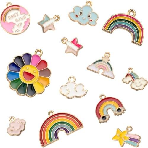 10pcs Enamel Charms Smile Cloud Rainbow Sun Flower Colorful Charms Pendants For DIY Bracelet Necklace Jewelry Making Finding