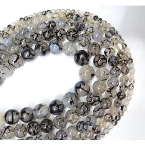 15" Strand Natural Stone Black Dragon Vein Agates Round Beads 6 8 10 12MM Fit DIY Man Woman For Jewelry Making Accessories