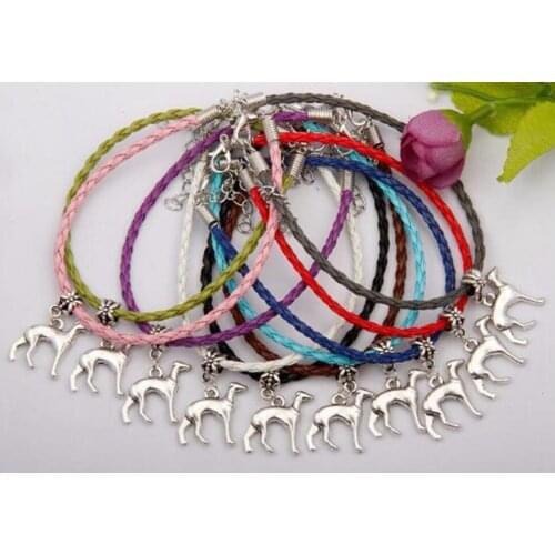 20pcs/bag Dog Greyhound Bracelet Animal Lovers 20+5cm Multi Leather Cord Weaving Adjustable Size Bangle Women Men Gift