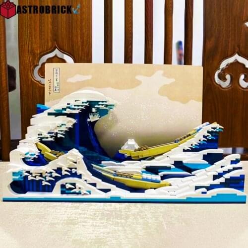 Moc Pixel Art Mosaic Painting Diy The Great Wave Off Kanagawa 3D Painting World Masterpiece Building Blocks Toys For Kid Gifts