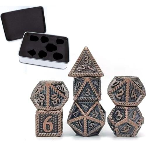 7Pcs/Set Multi-faceted Number Color Metal Dice with Box Party Family DIY Games Engraving Educational Toys Accessaries