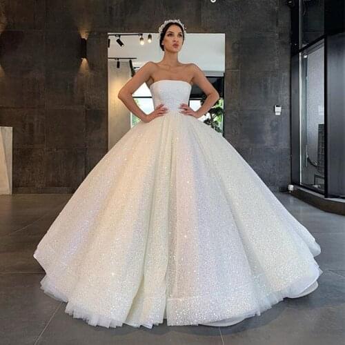 Sparkle Shining Sequin Fully Beading Strapless Floor Length Ball Gown Prom Dress