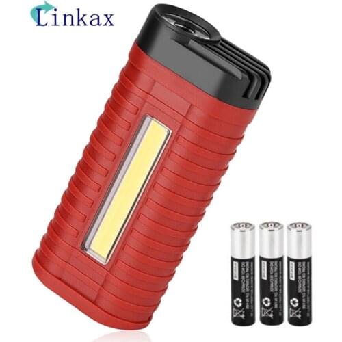 COB Led Flashlight Walking lighting 2 Mode with Metal clip Pocket Torch Outdoor Camping Flashlight use 3*AAA Battery
