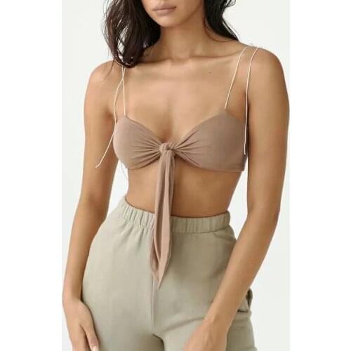 Women Tie Front Strappy Cropped Fit Top