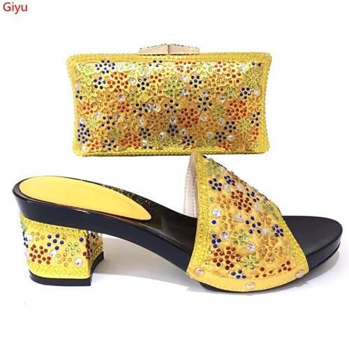 Doershow New yellow color Italian Shoes With Matching Bags African Women Shoes and Bags Set For Prom Party Summer Sandal!KI1-18