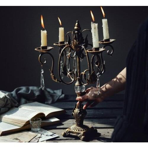 European Candle Holder Vintage Luxury Ornaments Table Centerpiece Wrought Iron Candlestick Portavelas Home Decoration ED50ZT