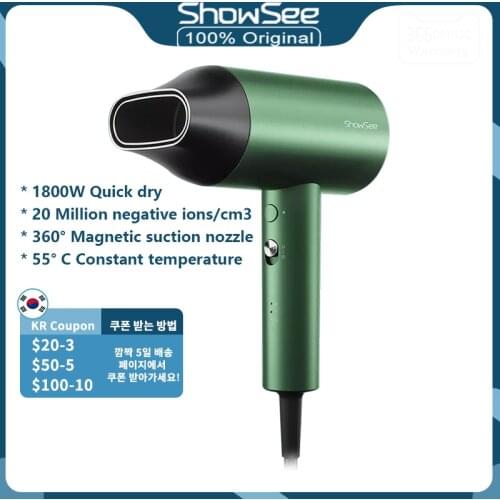 Xiaomi Youpin ShowSee Hair Dryer A5 Professional Hairdryers 1800W with Negative Ion Care Portable Blow for Home Travel Quick Dry