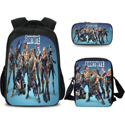 Fortnite 3Pcs School Bags Games 16inch Primary Boys Girls Backpack 3D Prints Schoolbags Black Bookbags For Teenager Kids