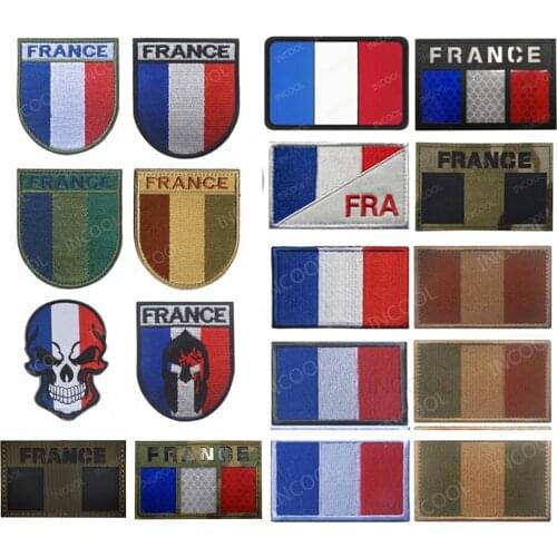 France Flag GIGN Embroidery Patch French GIPN Military Tactical Patches Emblem Appliques Skull Embroidered Badges Patches