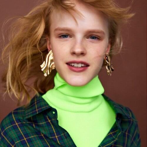 JERPVTE 2018 ZA Irregular Geometric Gold Color Metal Big Statement Earrings Women Bohemian Ethnic Maxi Dangle Drop Earrings