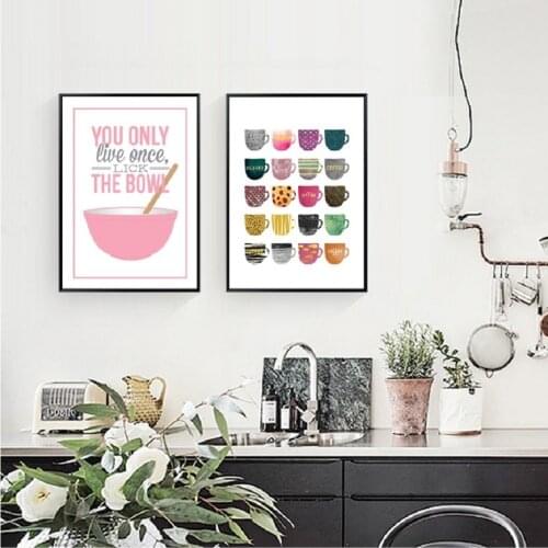 You Only Live Once Multi Colors Cups Canvas Paintings Modern Nordic Wall Art Posters Prints For Kitchen Dining Room Home Decor