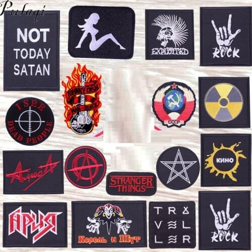 Pulaqi Metal Bands Rock Patch DIY Embroidered Patches For Clothing Applique Stripe Iron On Patches On Clothes Punk Fabric Badges