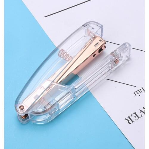 Mini Clear Plastic Stapler Rose Gold Metal Manual Stapler Include 100pcs Staples For School Office Stationery Accessories Gift