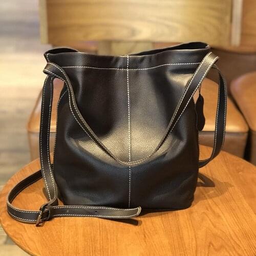 Fashion single shoulder bag for women leather bucket bag handmade cowhide handbag