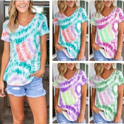 Fashion Summer Women Tops Gradient Color Print O-Neck Short Sleeve Causal Loose Streetwear Harajuku T-Shirt Tees Tops D200710