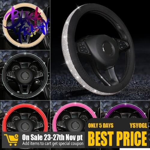 Fashion 38cm Rhinestones Car Steering Wheel Cover Bling Bling Diamond PU Leather Luxury Car Accessories for Lady Women Girls