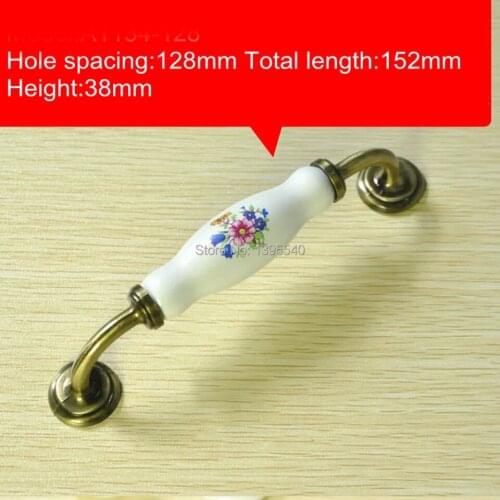 New 2pcs 128mm Ceramic Cabinet Handle Bronze Knob Wardrobe Handle Bedroom Cupboard Drawers Zinc Alloy Knob Dresser Pull