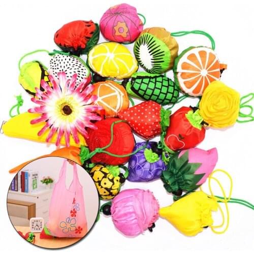 New Eco Friendly Foldable Shopping Bag Cartoon Fruit Flower Printed Reusable Polyester Shoulder Bag Women Portable Grocery Bags
