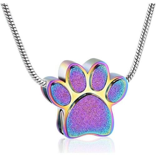 Stainless Steel Ashes Pet Dog/Cat Colorful Paw Print Cremation Urn Necklace Memorial Pendant