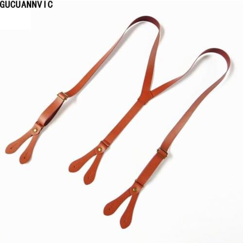GUCUANNVIC New Full leather button three color suspenders Wild men and women suspenders wide 2CM mens brace