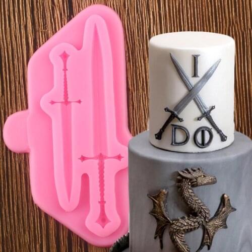 Knight Battle Swords Silicone Molds DIY Baby Birthday Fondant Cake Decorating Tools Cake Baking Chocolate Mould Candy Clay Mold