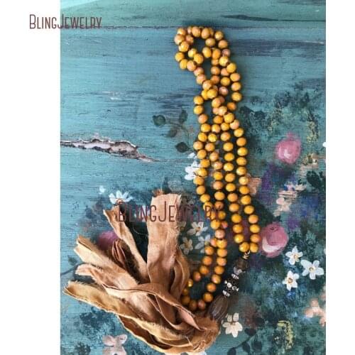 Harvest Gold Mustard Bright Bold Sari Silk Tassel Necklace NM15568