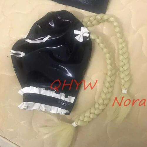 Sexy Exotic Lingerie Black Latex Rubber Chiffons Mask Hoods Hood with Wigs&neck Collar Party Club Wear Fetish Anime Cosplay