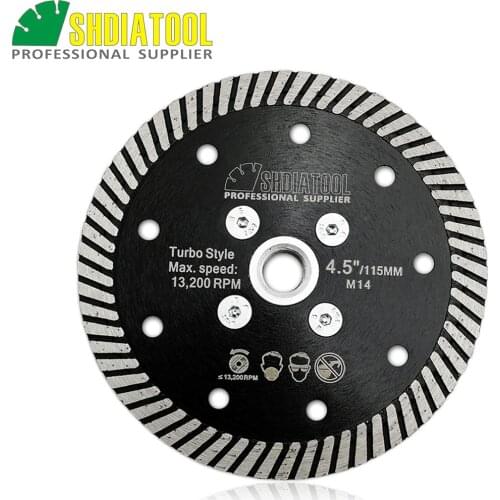 SHDIATOOL M14 Flange Dia 115mm/4.5inch Diamond Hot Pressed Narrow Turbo Blade Cutting Disc For Granite Marble Concrete Masonry