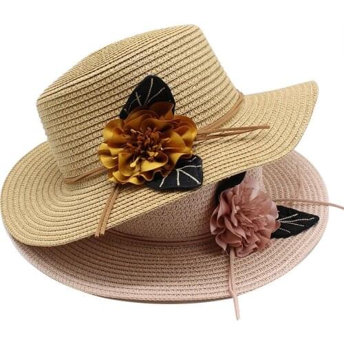Summer straw hat sun hat women outdoor beach sunscreen sunshade flat top big brim big flower hat pot hat bucket hat