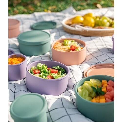 Silicone Lunch Box Fruit Vegetables Salad Fresh-Keeping Box whit Lid Seal Leak Proof Camping Picnic Bento Box Food Container