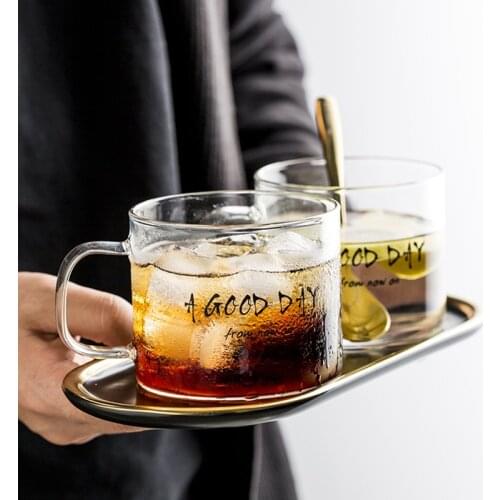 Nordic Glass Mug Creative Milk Juice Water Handle Cup Coffee Mugs Breakfast Yoghurt Cups Kitchen Home Supplier Bar Decor Gifts