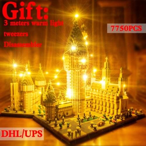 HOT Architecture Medieval Castle College DIY MOC Diamond Building Block Easter Castle for Large Harry Castle for children gifts