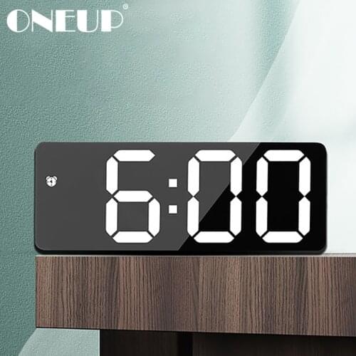 ONEUP LED Digital Alarm Clock Acrylic/Mirror Alarm Clock Voice Control Snooze Time Temperature Display Night Mode Home Decor