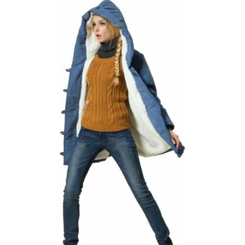 Lambs wool lining womens fur Hoodies Ladies coats winter warm long coat jacket cotton clothes thermal parkas Free Shipping