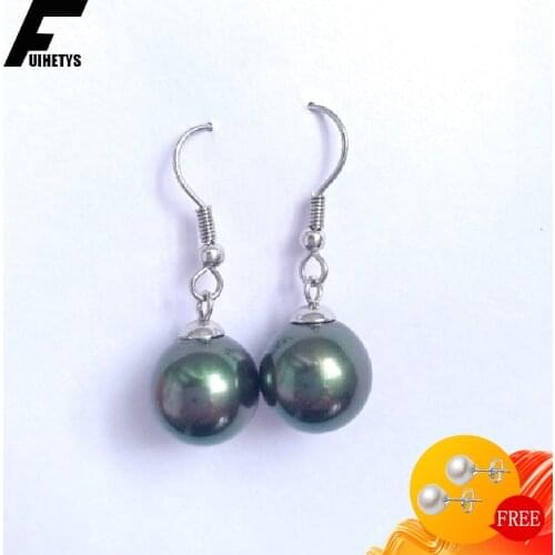 Fashion Earrings 925 Silver Jewelry Round Shape Black Pearl Gemstone Drop Earring for Women Wedding Engagement Party Accessories