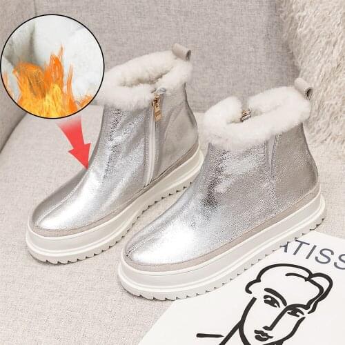 Plus Size 34-43 New Top Quality Genuine Leather Woman Snow Boots Fashion Platforms Winter Boots 100% Natural Fur Warm Wool Boots