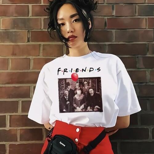 %100 Cotton Summer Womens T-Shirt Hip Hop Friends Street Harajuku Funny Women Loose Cute Print Clothes Retro Tee Top Punk