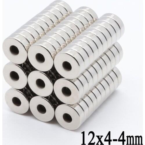100pcs 12x4 Hole 4mm Strong Ring Round Magnets 12*4 size 12x4mmEarth Neodymium Circular Permanent countersunk Magnet 12x4mm