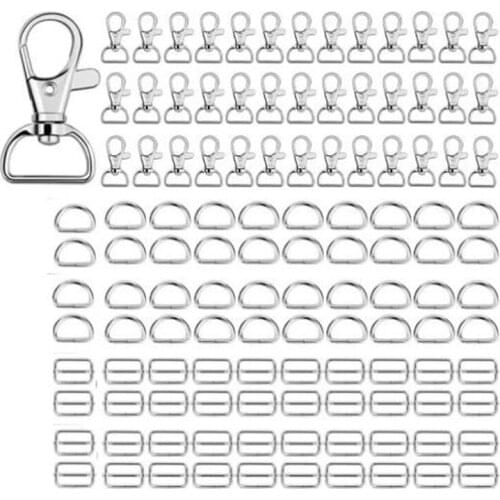 120 Metal Key Fob Key Ring Buckle Swivel Carabiner D Rings And Slider Rectangle Buckles Rings For Bag Buckle Straps DIY