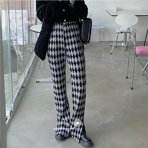 2021 fashionable girl rhomboid slit slacks trousers