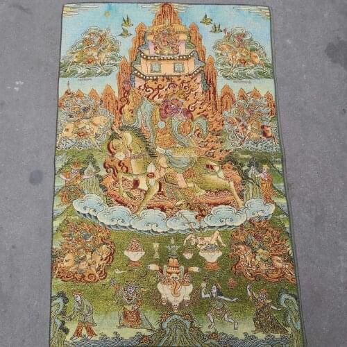 35" Thangka embroidery Tibetan Buddhism silk embroidery brocade Nepal King Gesar statue Master Padmasambhava Thangka