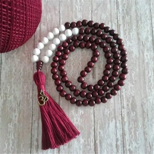 8mm White Jade Wood Beads Handmade Tassel Necklace Bracelet Religious Retro Japa Tibetan Meditation Yoga Mala